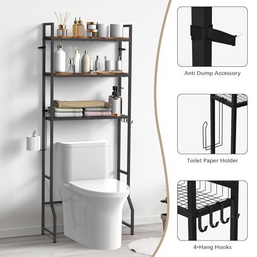 Over the Toilet Rack for Bathroom, 3-Tier Over Toilet Organizer Rack Multifunctional Over The Toilet Storage Rack Freestanding Bathroom Space Sav