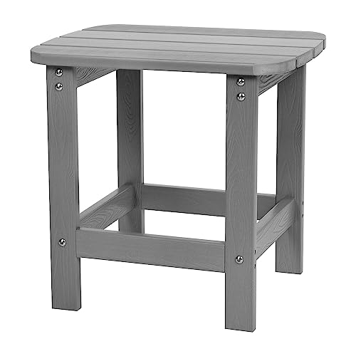 Flash Furniture Charlestown All-Weather Poly Resin Wood Commercial Grade Adirondack Side Table, Polystyrene, Gray, Set of 1