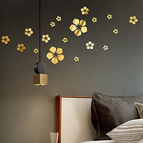 MVPACKEEY 18pcs Acrylic Mirror Wall Sticker Decal 3D Flower DIY Wall Decoration for Home Living Room Bedroom Decor (Black)