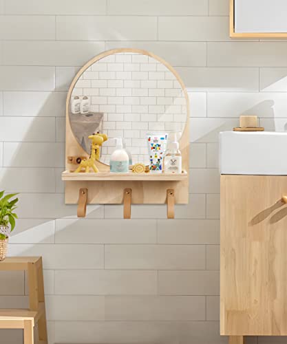 Gronda Bathroom Mirror with Shelf, Kids Wall Hanging Mirror Wood Framed Mirror 48x36CM Entryway Home Organizer Arched Wood Boho Storage Circle Mi