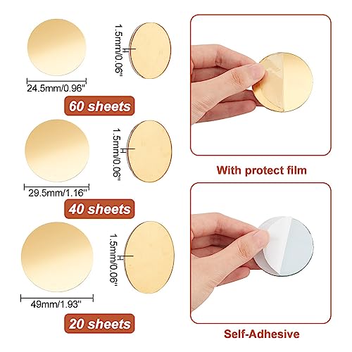 PH PandHall 120pcs Golden Round Mirrors for Crafts, 3 Sizes Self Adhesive Mirror Tiles 1~1.9 Inch Acrylic Craft Mirror Circles Small Mirror Circl