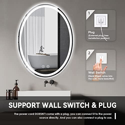 Dripex 500×700mm Oval LED Bathroom Mirror with Light, Illuminated Backlit Wall Mounted Bathroom Mirror with 3 Colors Light, Anti-fog Dimmable LED