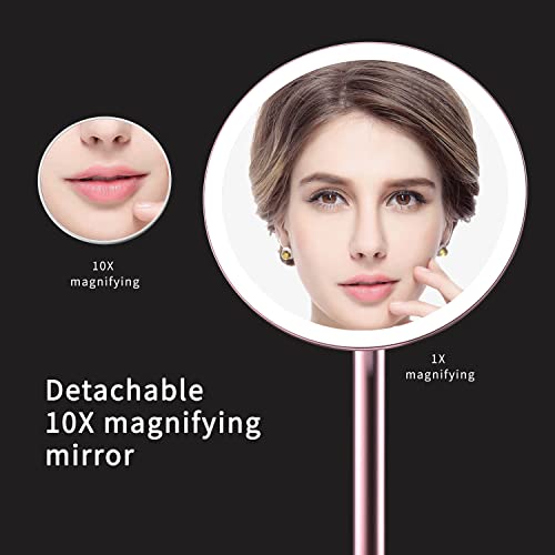 Kostlich Makeup Mirror with Lights, Rechargeable Vanity Mirror with 10X Magnifying Small Pocket Mirror - Aluminum Stand, Detachable, Touch Sensor