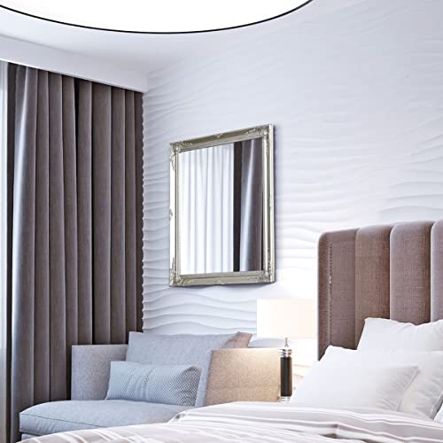 FRENCH SILVER SHABBY CHIC ANTIQUE STYLE MIRROR - 20" X 24" OVERALL SIZE (50cm X 60cm)