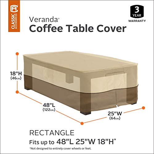 Classic Accessories Veranda Rectangular Garden Coffee Table Cover, Pebble/Bark/Earth (122cm)