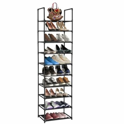 UrMsun 10-Tier Shoe Rack,Space Saving Shoe Storage Tall Shoe Rack Organiser Shelf Non-woven Fabric Shoe Tower for Closet Entryway Hallway Quick A