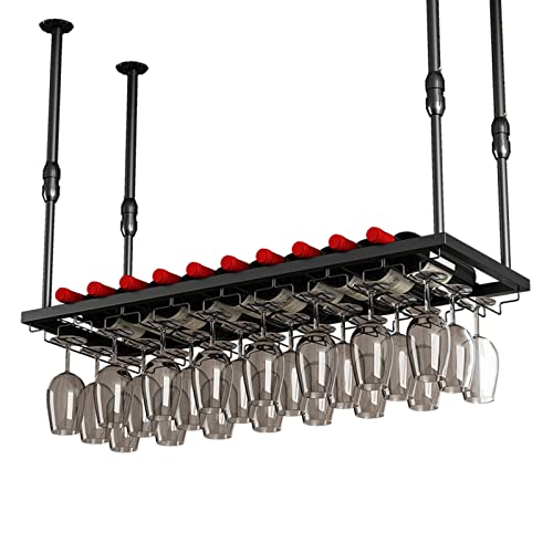 EMISOO Wine Glass Rack Hanging Wine Rack, Ceiling Decoration Wine Bottle Rack for Bars Restaurants Kitchens Stemware Holder, Adjustable Height -