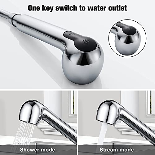 kisimixer Pull Out Kitchen Tap 360° Swivel Spout Kitchen Sink Tap with 2 Water Outlet Modes, Basin Mixer Tap for Kitchen Sink Pull Down Sprayer,