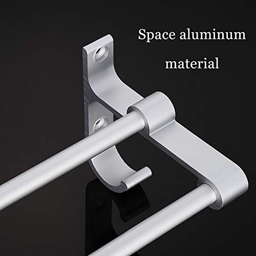 Double Towel Rail Wall Mounted or Self Adhesive Space Aluminum Towel Rail with Double Hook Bathroom Towel Rack for Shower Room Kitchen Hotel