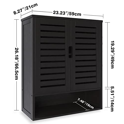 SMIBUY Bathroom Cabinet Wall Mounted, Bamboo Over-The-Toilet Storage Organizer, Space Saver Medicine Cabinet with 2 Door and Adjustable Shelves (