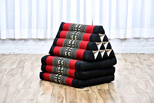 Leewadee 3-Fold Mat with Triangle Cushion – Comfortable TV Pillow, Foldable Mattress with Cushion Made of Eco-Friendly Kapok, 170 x 53 cm, black