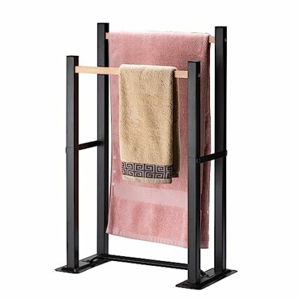 ZCDCP Freestanding Towel Rack Black 2 Tier Free Standing Towel Rack for Bathroom Display Rack Large Bath Towel Large Pool Towel Rack Outdoor Towe