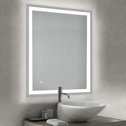 Emuca - Heracles bathroom mirror with LED front and decorative lighting (AC 230V 50Hz), 34 W, Aluminium and Glass