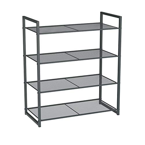 SONGMICS 4-Tier Shoe Rack, Shoe Organizer, 12-16 Pairs of Shoes, Metal Shoe Rack Storage,Smoky Gray ULMR84GC