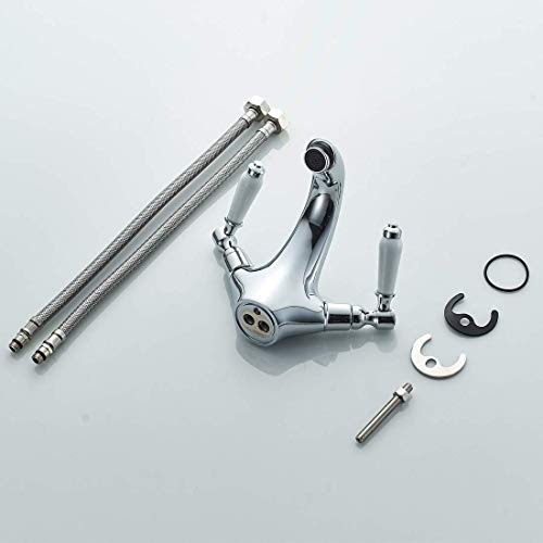 Dual Lever Basin Mixer taps,Luckyhome Bathroom Sink Mixer taps Chrome hot and Cold Faucet Solid Brass Valve Body
