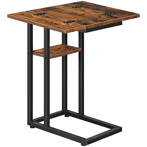 HOOBRO C Shaped Side Table, Foldable Sofa Side Table, Bedside Snack Table, Laptop Holder Table for Sofa, Small Spaces, Small Coffee Table, Living