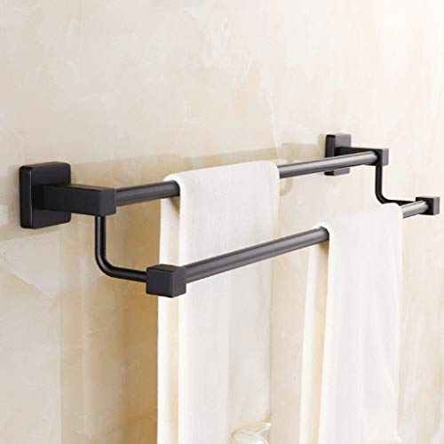 SMLJLQ Black towel rack European style bathroom stainless steel double towel towel rack