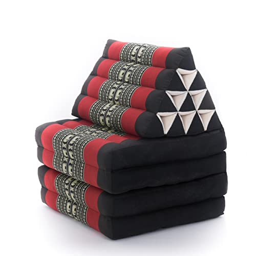 Leewadee 3-Fold Mat with Triangle Cushion – Comfortable TV Pillow, Foldable Mattress with Cushion Made of Eco-Friendly Kapok, 170 x 53 cm, black