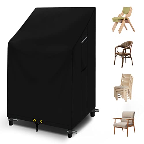 RICHIE Garden Stacking Chair Covers Waterproof, Garden Chair Covers for Stackable Chairs, Windproof, Anti-UV Heavy Duty 420D Oxford Fabric Reclin