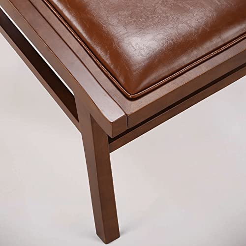 MeetLeisure Armless Mid-Century Wooden Chair Teak Color Set of 2 - Wooden Chair with Hand-Woven Rattan Backrest, Suitable for Living Room & Kitch