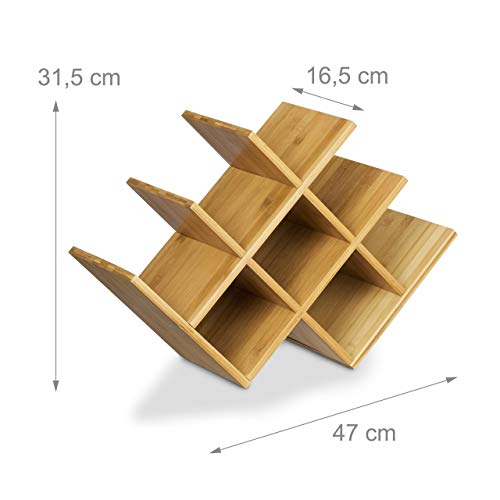 Relaxdays Rack made Bamboo, Size: 31.5 x 47 x 16.5 cm 8 Shelf Wooden Holder for Standard Wine Bottles, Natural Brown, Wood, 16.5 x 47 x 31.5 cm
