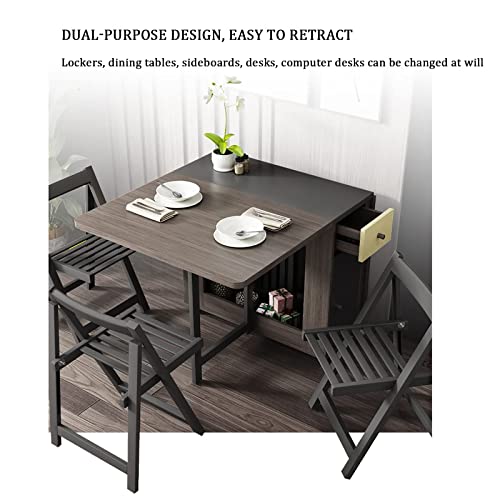 DISHENGZHEN Foldable Dining Table Set with 4 Chairs, Mobile Drop Leaf Table and Wooden Storage Table with 2 Wheels, Perfect for Kitchen, Dining R