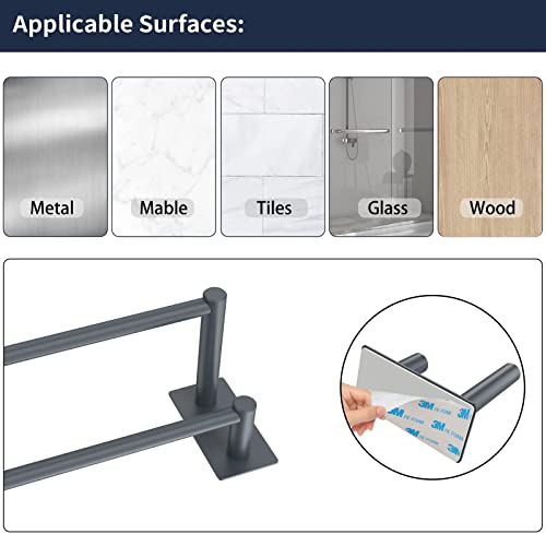 Towel Rail, No Drilling Bathroom Towel Rail Self Adhesive Wall Mounted Double Hand Towel Holder Made of 304 Brushed Stainless Steel for Bathroom