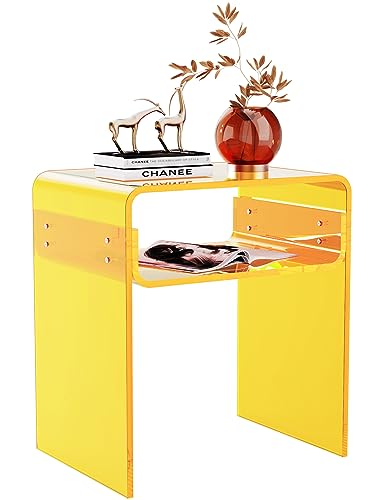 solaround Clear Acrylic End Table 2-Tier Bedside nightstand for Living Room Bedroom Home Decor (Black)