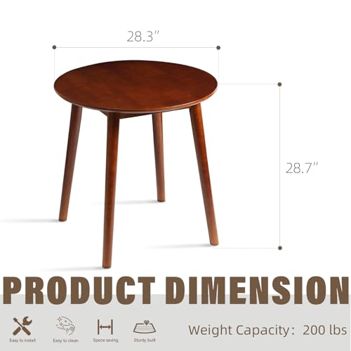 OGMILL 28.3" Small Round Dining Table for 2, Wooden Kitchen Dinner Table Rustic Wood Dining Table Mid Century Modern Kitchen Table (Brown)