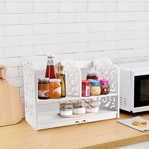 lyrlody Desktop Bookcase,2Tier DIY Wood Baroque Carve Desktop Organizer PVC Desk Book Shelf Storage Holder Rack Small Cosmetics Display Standing