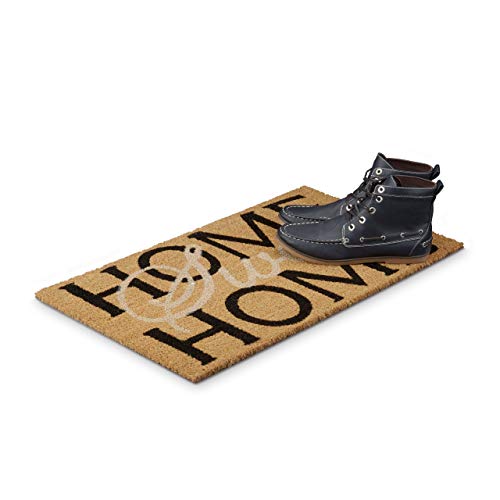 Relaxdays Coir Doormat "Home Sweet Home" Welcome Mat with Anti-Slip PVC Underside Coconut Fiber Floor Mat Size: 1.5 x 75 x 45 cm, Natural Brown