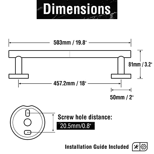 HITSLAM Brushed Nickel Towel Rail Wall Mounted, 50.3CM Bathroom Towel Holder, SUS304 Stainless Steel Hand Towel Bar, Home Decor Bath Towel Hanger