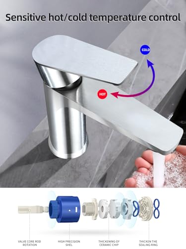 Bifordo Bathroom Tap,Easy to Install Brushed Nickel Bathroom Sink Faucet with Supply Lines & Deck Plate for 1 or 3 Hole…