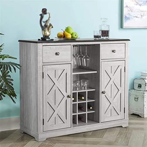 DSHGDJF Kitchen Sideboard With X-Shaped Sliding Doors And Storage Shelves Wine Cooler Wooden Storage Buffet For Kitchen