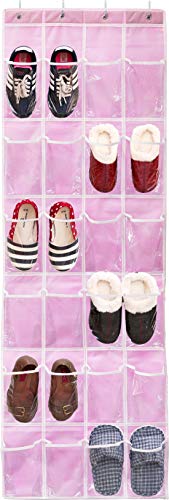 Simple Houseware 24 Pockets - Crystal Clear Over The Door Hanging Shoe Organizer, Pink