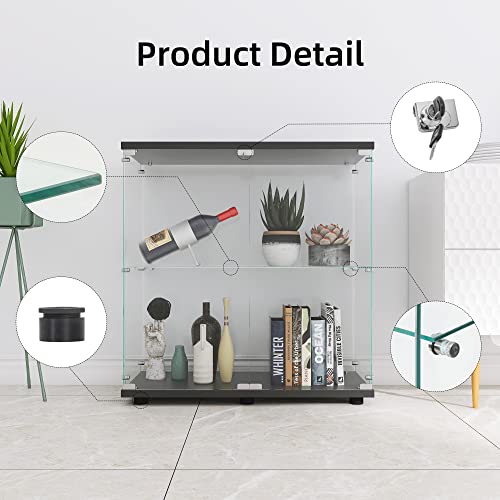 LFT HUIMEI2Y Glass Display Cabinet 2-Shelf with Double Door, Curio Cabinets Fast Installation in 30 Mins, 5mm Tempered Glass Floor Standing Books
