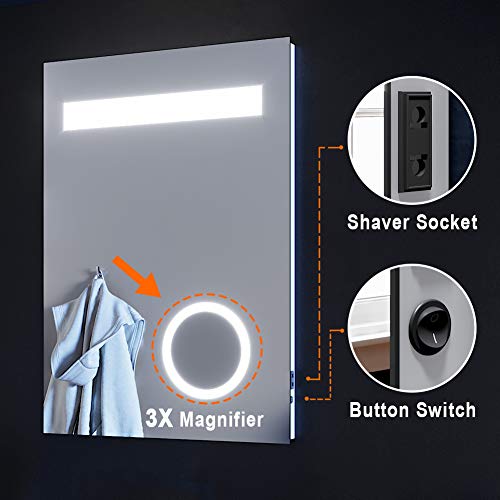 ELEGANT Illuminated LED Bathroom Mirror with Lights and Shaver Socket Magnifying Mirror 500 x 700 mm Button Switch