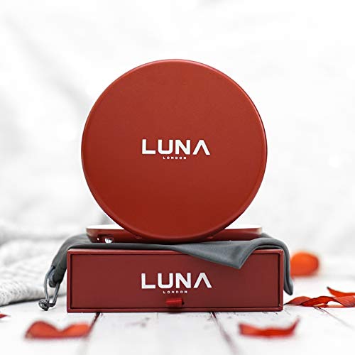 LUNA London Compact 2.0 Travel Mirror in Scarlet Red | Travel Makeup Mirror with Light | LED Lighted Vanity Mirror with 3 Light Modes | 7X Magnif