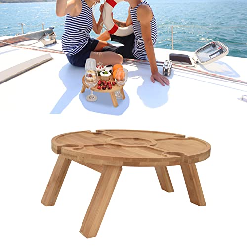 FTVOGUE Outdoor Picnic Table Wooden Folding Table with Wine Glass Holder for Family Hiking Camping Outdoor Dinner