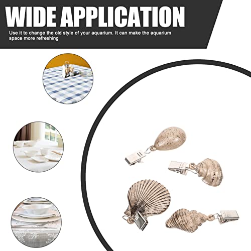 Kichvoe 4pcs Tablecloth Weights Sea Shell Table Cover Weights Tablecloth Clips Hangers Tablecloth Pendant with Metal Clips for Outdoor Picnic Fam