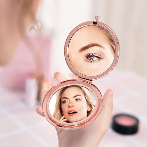 Double-Sided Pocket Mirror, Makeup Mirror, Compact Mirror, Round Folding Mirror 7 CM, Portable Make Up Mirror, Mini Small Round Makeup Mirror, Tr