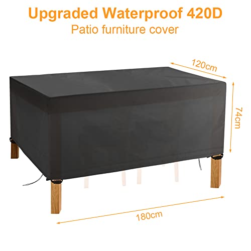 OFFCUP Garden Furniture Cover, 180*120*74cm Rattan Cube Set Cover, Heavy Duty 420D Oxford Fabric Patio Table Cover Patio Furniture Cover Garden T