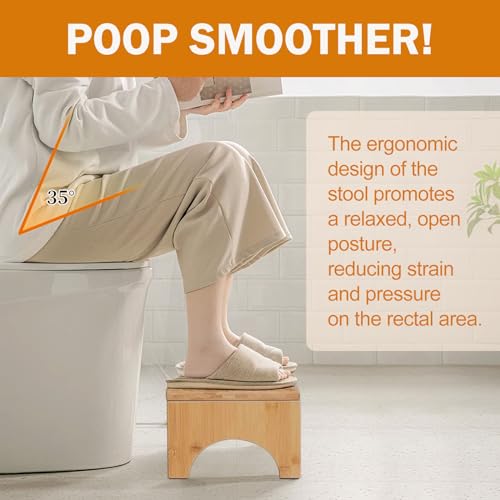 DEANIC Bamboo Toilet Stool for Adults, Poop Stool for Bathroom, Folding Toilet Step, Toilet Foot Stool with Non-slip Pads, 18cm Height Step Stool