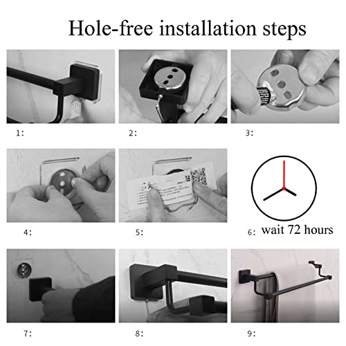 Black Towel Rack No Drill Towel Holder Stainless Steel Towel Rail Self Adhesive Wall Mounted For Bathroom Toilet,B,60cm