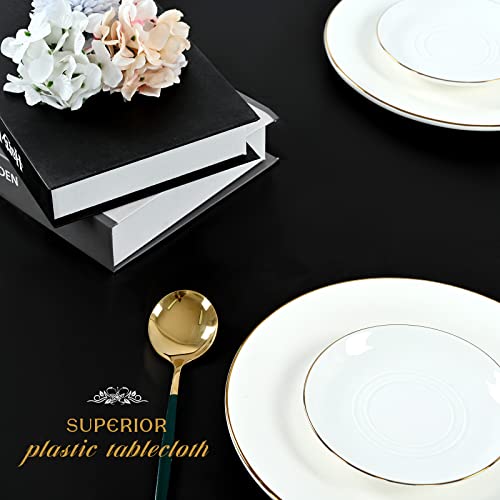 Pack of 8 Black Rectangle Plastic Tablecloth Disposable Tablecloth 54 Inch x 108 Inch Decorative Table Cloth for Picnic BBQ, Party, Wedding, Banq