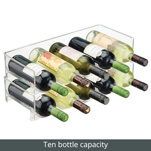 mDesign Set of 2 Stackable Bottle Shelf – Practical Plastic Wine Shelf for up to 5 Bottles – Handy Shelf for Wine Bottles or Other Drinks – Clear