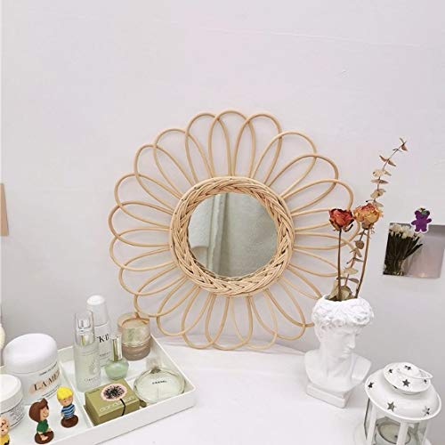 QUANJJ Wall Hanging Rattan Sunflower Round Circle Dressing Makeup for Home Bathroom Livingroom Hotel