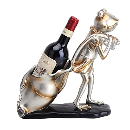 DISHENGZHEN Wine Rack Nice Restaurant Decor Resin Crafts, Cart Frogfigurine Shaped Wine Bottle Holder, Wine Rack shelf Resin Sculpture Practical