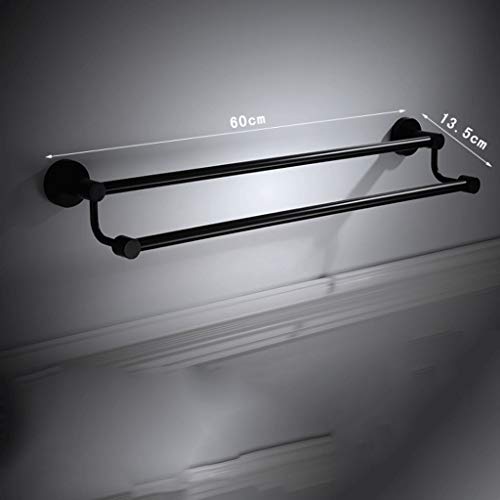 N/A Towel Rack - Stainless Steel Towel Rail, Black Round Bottom Towel Rack Double Rod, Size 60x13.5 Cm