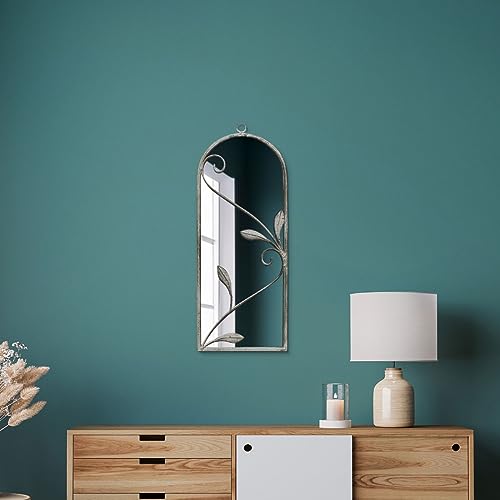 MirrorOutlet The Arcus - Concrete Colour Framed Modern Arched Wall Mirror 25" X 9" (64CM X 24CM) Silver Mirror Glass with Black All weather Backi